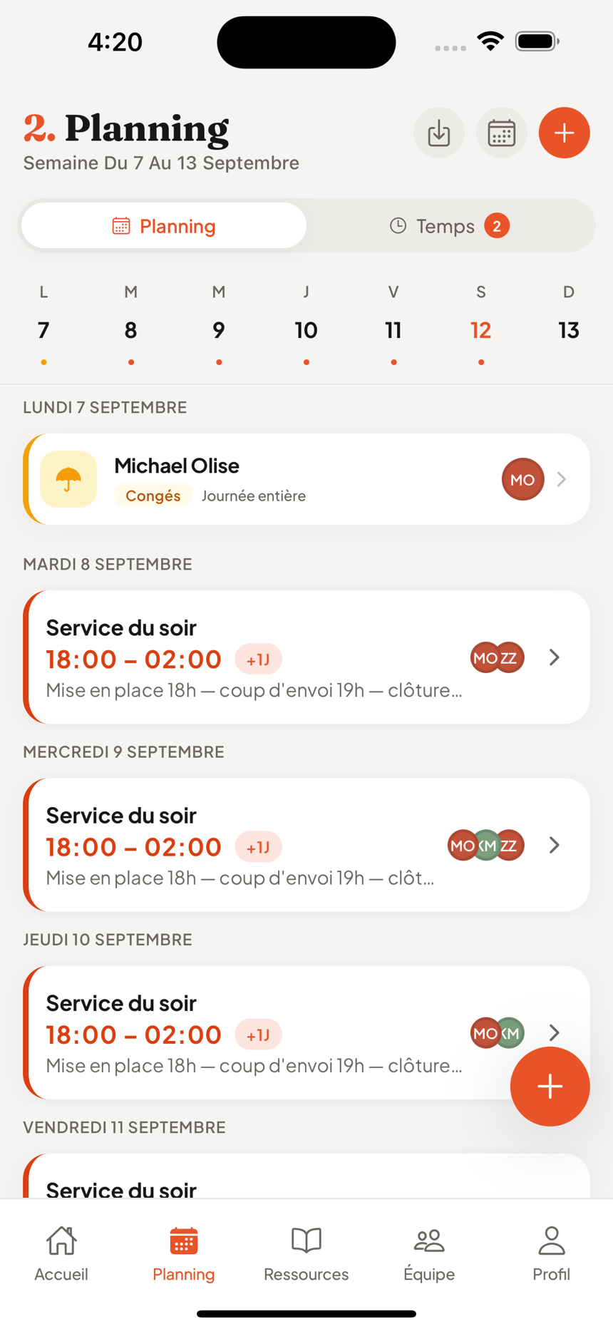 Planning Bryf sur smartphone avec fluidité 60fps